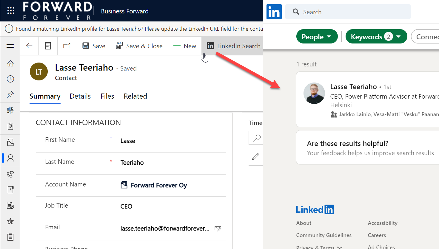 Find contact’s LinkedIn profile with Power Fx & custom command bar button