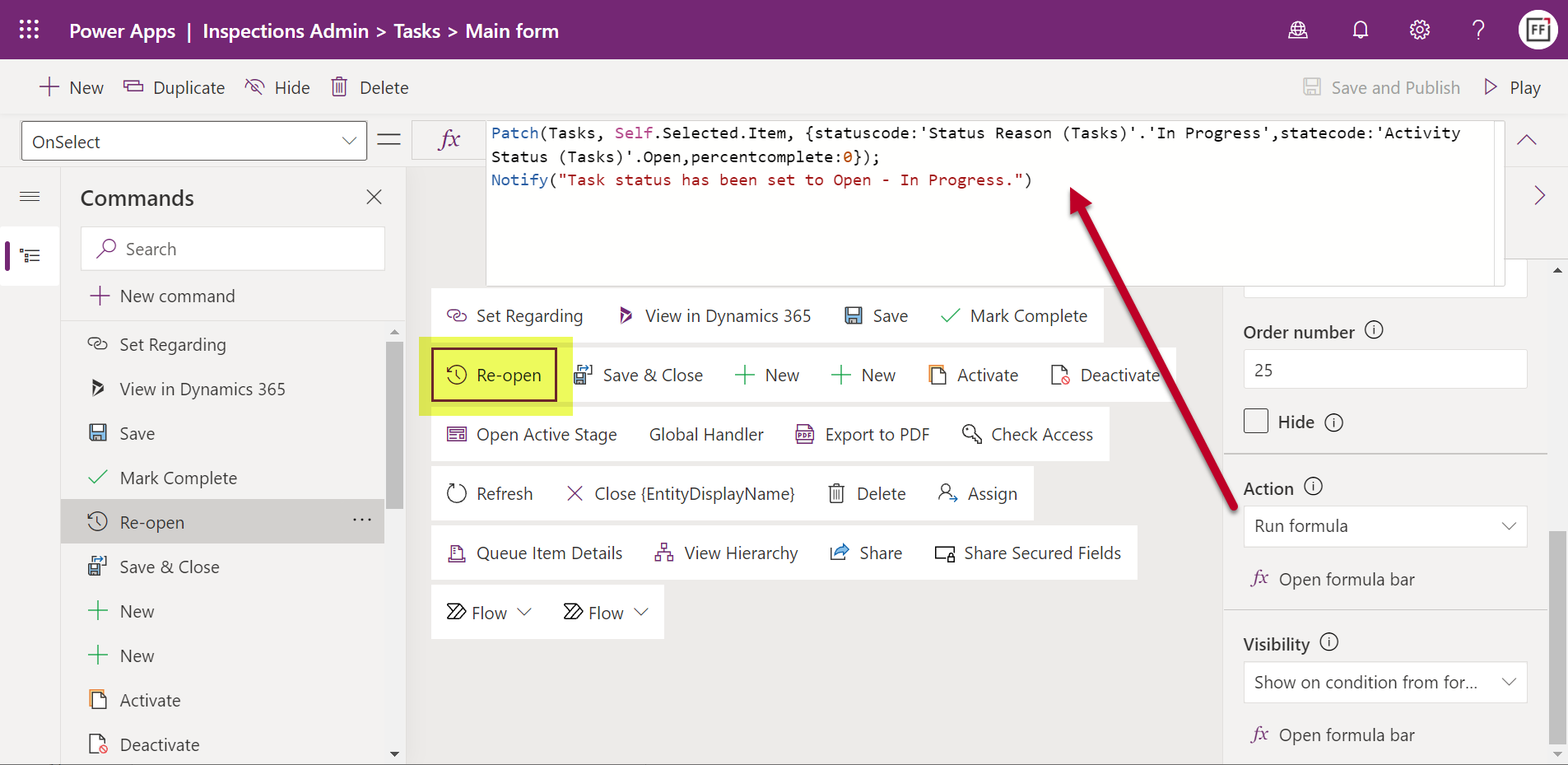 Reopen tasks with Power Fx & custom command bar button